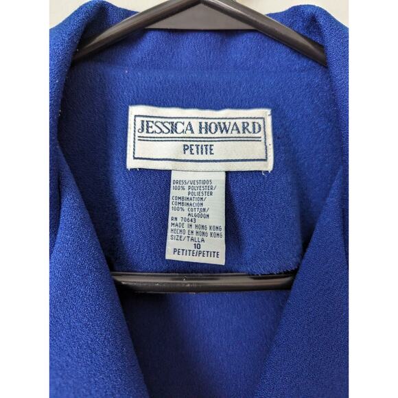 Vtg Jessica Howard Coat Dress Womens 10 Petite Blue Black Velvet Cobalt Office - Picture 3 of 6